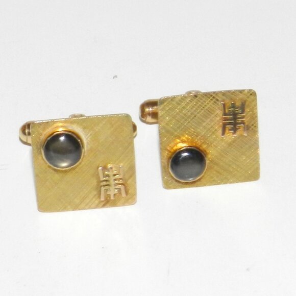 Vintage 14K Gold Black Star Sapphire Cufflinks Square Very Rare!! - Picture 8 of 16